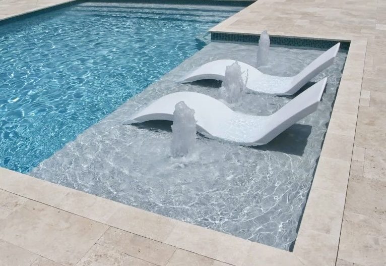 Baja shelf with in-pool loungers and bubblers