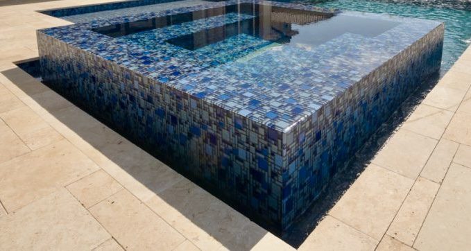 Glass-tile perimeter-overflow spa edge